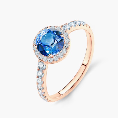 Pierścionek zaręczynowy This is Love: różowe złoto, niebieski szafir